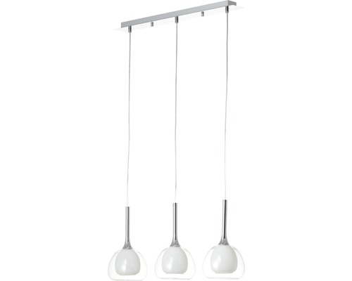 Pendelleuchte mit drei Leuchten, aus Glas und Metall