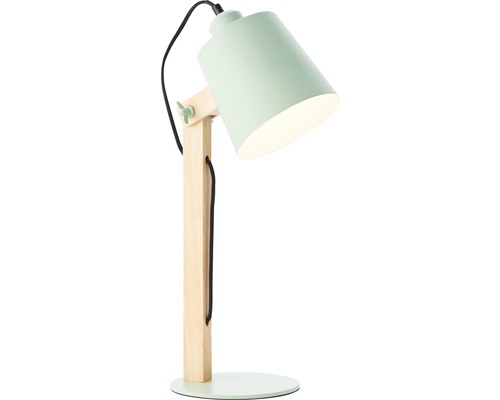 Tischleuchte mit Holzfuß und verstellbarem Lampenschirm
