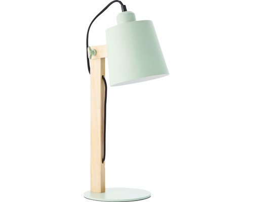 Tischleuchte mit Holzfuß und Schirm