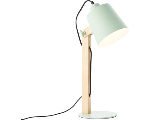 Tischleuchte mit Holzfuß und Lampenschirm