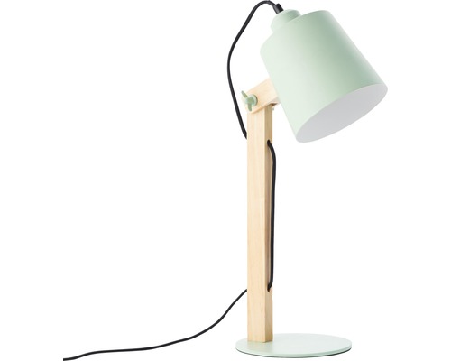 Tischleuchte mit Holzfuß und verstellbarem Lampenschirm