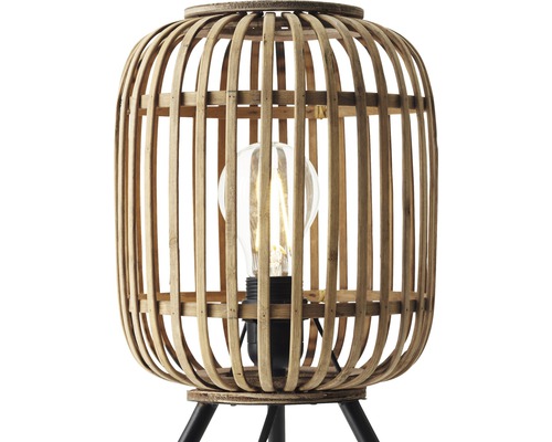 Tischleuchte mit Lampenschirm aus Holzlamellen und einem Leuchtmittel