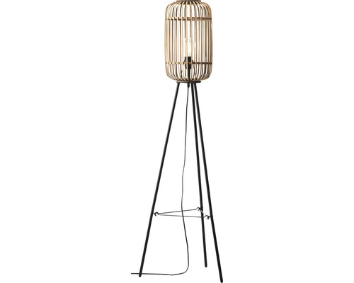 Lampadaire avec abat-jour en bambou et trépied noir