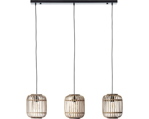 Hängelampe mit drei Lampenschirmen aus Bambus