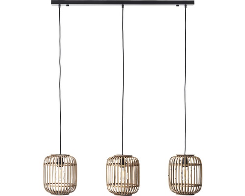Hängelampe mit drei Lampenschirmen aus Bambus