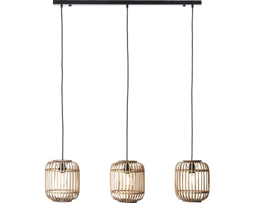 Hängelampe mit drei Lampenschirmen aus Bambus