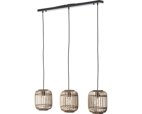 Hängeleuchte mit drei Lampenschirmen aus Bambus