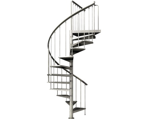 Wendeltreppe aus Metall mit Geländer