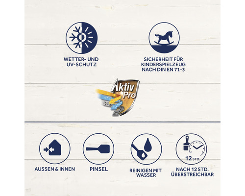 Protection contre les intempéries, protection UV, sécurité pour les jouets d''enfants selon DIN EN 71-3, convient pour l''extérieur et l''intérieur, pinceau, nettoyage à l''eau, peut être repeint après 12 heures