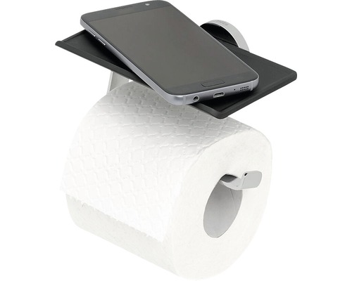 Toilettenpapierhalter mit Ablage und Mobiltelefon
