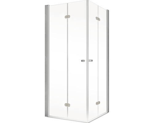 Eckdusche mit transparentem Glas und silberfarbenem Rahmen