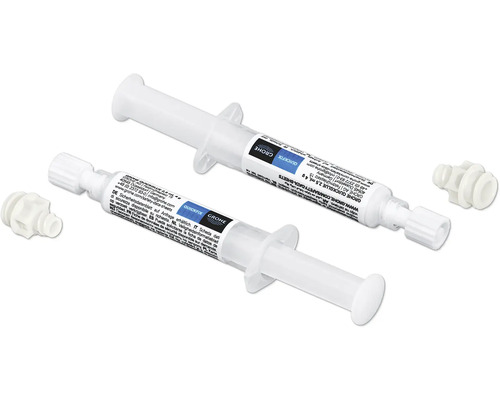 Zwei Grohe Quickglue Klebstoff Spritzen mit Verbindungselementen