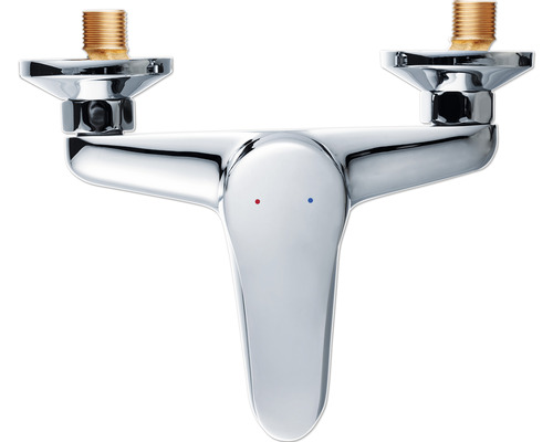 Wandarmatur mit Einhebelmischer und Warm-Kalt-Kennzeichnung