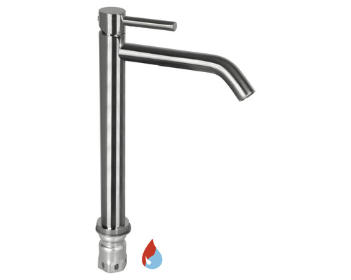 Hoher Waschtischmischer aus Edelstahl