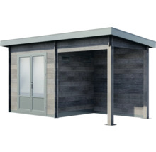 Abri de jardin Finnhaus WPC-Trend B avec espace couvert 444 x 187 cm gris-thumb-1