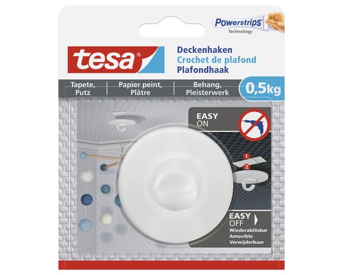 Tesa Crochet de plafond pour fixation sans perçage jusqu''à 0,5 kilogramme