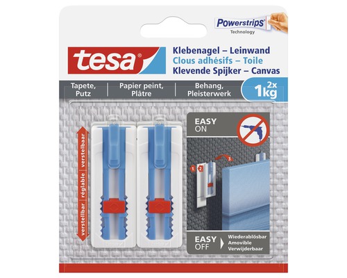 Tesa Klebenagel für Leinwände, zwei Stück zum Aufhängen von Gegenständen bis zu einem Kilogramm