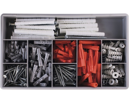 Boîte d''assortiment avec vis et chevilles