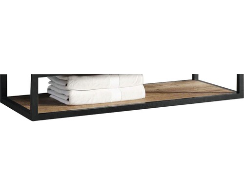Étagère murale avec tablette en bois et cadre en métal noir pour ranger les serviettes
