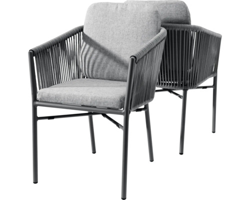 Deux fauteuils de jardin avec revêtement en corde et coussins