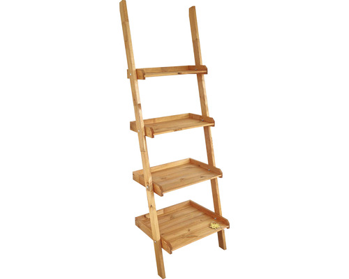 Échelle à fleurs «Helma» en bois 46 x 58 x 177 cm couleur miel Étagère en bois avec quatre tablettes en forme d''échelle