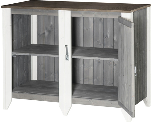 Holzschrank mit zwei Türen und zwei Regalböden