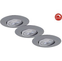 Set d'éclairages encastrés LED 3 pces à intensité lumineuse variable IP23 3x5 W 3x460 lm 3000 K chrome/mat Ø 9/6,8 cm 230 V