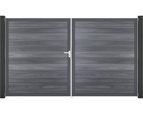 Portillon double GroJa Flex à gauche prémonté sans poteaux cadre anthracite 300 x 180 cm gris pierre