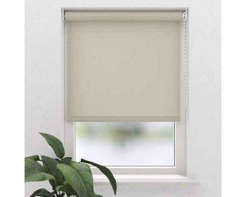 Beige Fensterrollo im geschlossenen Zustand