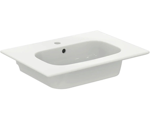 Lavabo en céramique blanche avec trou de robinet et trop-plein