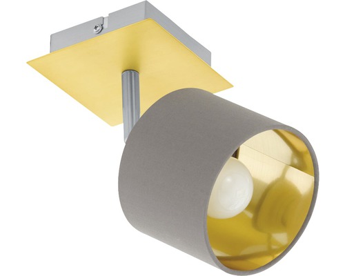 Deckenleuchte mit grauem Lampenschirm und goldfarbener Innenseite