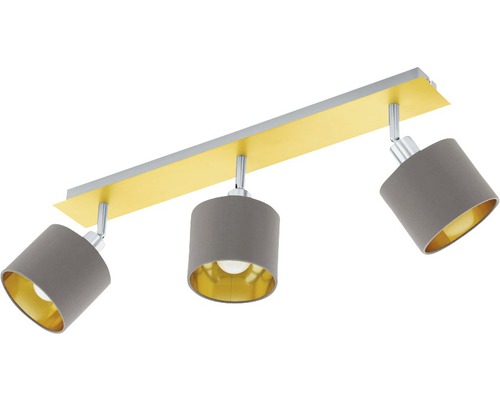 Dreiflammige Deckenleuchte mit grauen Stoffschirmen