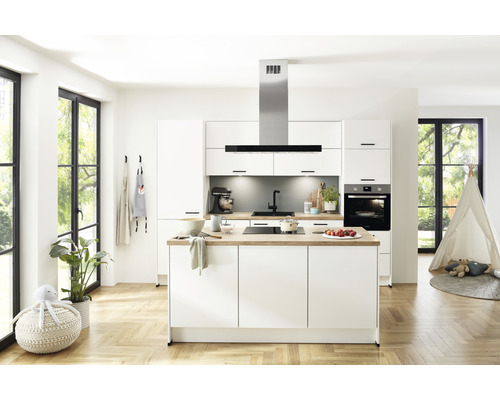 Cuisine complète sans appareils nobilia elements Urban 300 cm blanc alpin mat prémontée variante droite