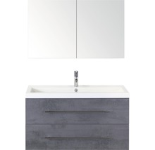 Einzelbadmöbel Sanox Straight BxHxT 100 x 170 x 40 cm Frontfarbe beton anthrazit mit Waschtisch Mineralguss weiß Griff chrom glanz 84715741