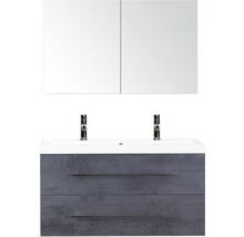 Doppelbadmöbel Sanox Straight BxHxT 100 x 170 x 40 cm Frontfarbe beton anthrazit mit Waschtisch Mineralguss weiß Griff chrom glanz 84716041