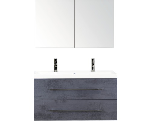 Doppelbadmöbel Sanox Straight BxHxT 100 x 170 x 40 cm Frontfarbe beton anthrazit mit Waschtisch Mineralguss weiß Griff chrom glanz 84716041