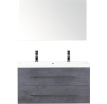 Badmöbel-Set Sanox Straight BxHxT 100 x 170 x 40 cm Frontfarbe beton anthrazit mit Waschtisch Mineralguss weiß und Waschtischunterschrank Mineralguss-Doppelwaschtisch Spiegel