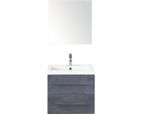 Badmöbel-Set Sanox Straight BxHxT 60 x 170 x 40 cm Frontfarbe beton anthrazit mit Waschtisch Mineralguss weiß