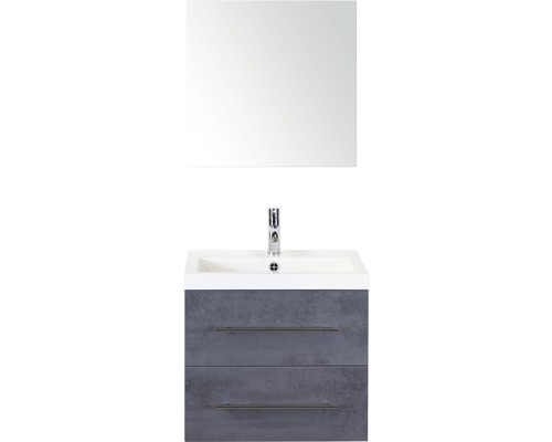 Set de meubles de salle de bains Sanox Straight lxhxp 60 x 170 x 40 cm couleur de façade béton anthracite avec vasque fonte minérale blanc et meuble sous vasque vasque en fonte minérale miroir