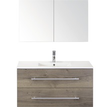 Badmöbel-Set Sanox Stretto BxHxT 101 x 170 x 39 cm Frontfarbe tabacco mit Waschtisch Keramik weiß
