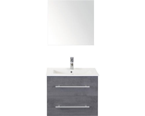 Badmöbel-Set Sanox Stretto BxHxT 61 x 170 x 39 cm Frontfarbe beton anthrazit mit Waschtisch Keramik weiß und Waschtischunterschrank Keramik-Waschtisch Spiegel
