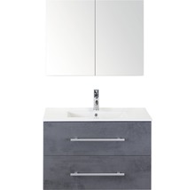 Badmöbel-Set Sanox Stretto BxHxT 81 x 170 x 39 cm Frontfarbe beton anthrazit mit Waschtisch Keramik weiß