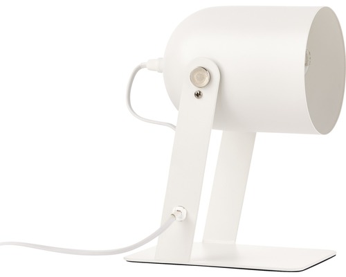 Weiße Tischleuchte mit Schirm und Kabel