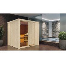 Sauna modulaire Karibu Rodina avec poêle 9 kW et commande intégrée sans couronne avec porte entièrement vitrée coloris bronze-thumb-4