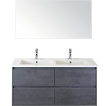 Badmöbelset 3-teilig Doppelbadmöbel Sanox Porto BxHxT 121 x 170 x 51 cm Frontfarbe beton anthrazit mit Waschtisch Keramik weiß und Waschtischunterschrank Keramik-Doppelwaschtisch Spiegel 84731241