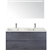 Badmöbelset 3-teilig Doppelbadmöbel Sanox Porto BxHxT 121 x 170 x 51 cm Frontfarbe beton anthrazit mit Waschtisch Mineralguss weiß und Mineralguss-Doppelwaschtisch Waschtischunterschrank Spiegelschrank mit LED-Beleuchtung 84730741