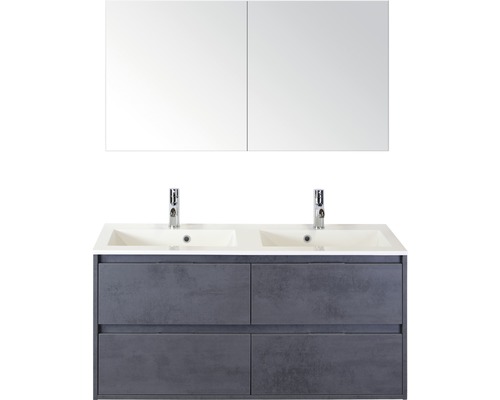 Set de meubles de salle de bains Sanox Porto lxhxp 121 x 170 x 51 cm couleur de façade béton anthracite avec vasque en fonte minérale blanc