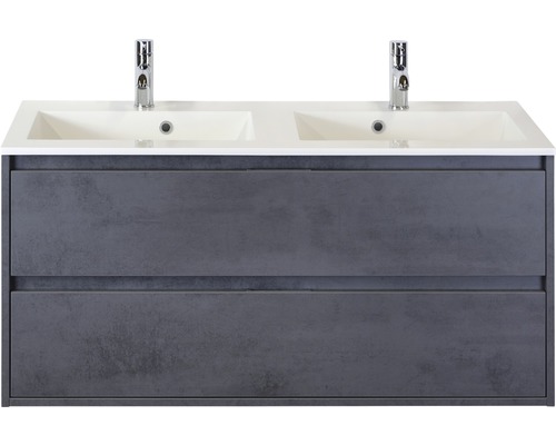 Badmöbel-Set Sanox Porto BxHxT 121 x 57 x 51 cm Frontfarbe beton anthrazit mit Waschtisch Mineralguss weiß