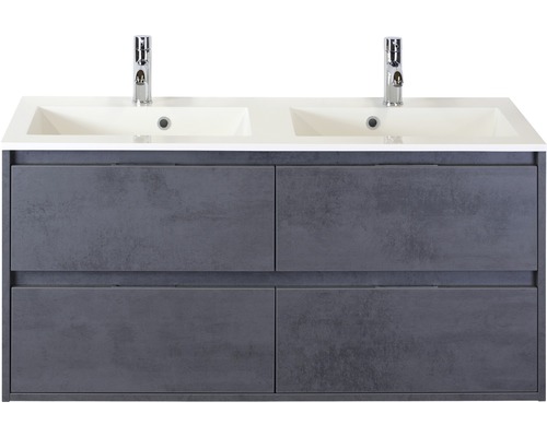 Badmöbel-Set Sanox Porto BxHxT 121 x 57 x 51 cm Frontfarbe beton anthrazit mit Waschtisch Mineralguss weiß