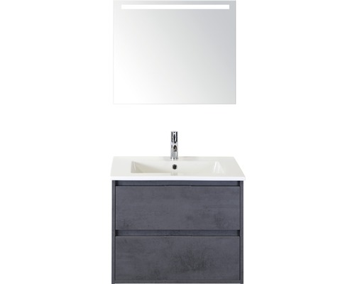 Set de meubles de salle de bains Sanox Porto lxhxp 71 x 170 x 51 cm couleur de façade béton anthracite avec vasque céramique blanc et meuble sous vasque vasque miroir avec éclairage LED
